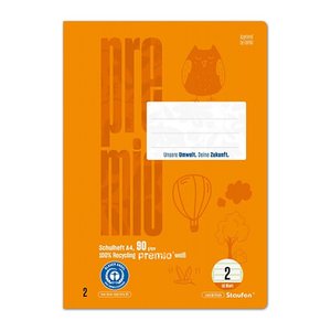 Staufen® Schulheft Premio Lineatur 2 liniert DIN A4 ohne Rand, 16 Blatt, 1 St.