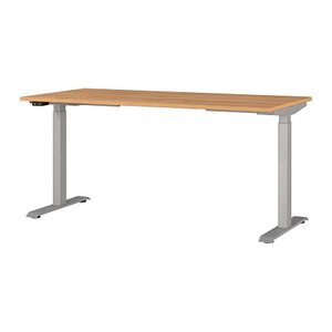 GERMANIA JET höhenverstellbarer Schreibtisch grandson-eiche rechteckig, T-Fuß-Gestell silber 160,0 x 80,0 cm