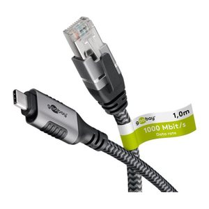 goobay USB C 3.1/RJ45 CAT 6 Kabel 3,0 m grau, schwarz, 1 St.