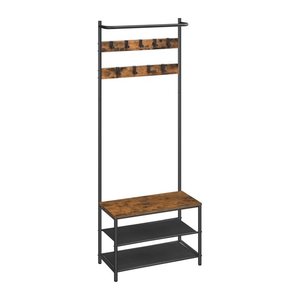 VASAGLE Garderobenbank mit Haken und Schuhrost HSR411B01 braun, schwarz Metall 64,0 cm
