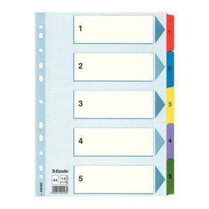 Esselte Ordnerregister DIN A4 Vollformat 1-5 farbig 5-teilig, 1 Satz