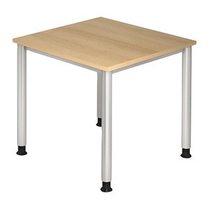 HAMMERBACHER HS08 höhenverstellbarer Schreibtisch eiche quadratisch, 4-Fuß-Gestell silber 80,0 x 80,0 cm