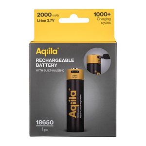 Aqiila® USB-Akku mit Ladekabel USB-C Li-Ion 18650 2.000 mAh, 1 St.
