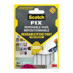 Scotch FIX™ REMOVABLE PADS doppelseitige Klebepads für max. 300,0 g, 11,0 x 15,0 mm, 36 St.