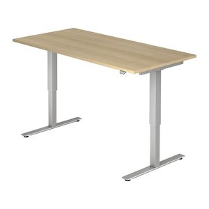 HAMMERBACHER XMST16 elektrisch höhenverstellbarer Schreibtisch eiche rechteckig, T-Fuß-Gestell silber 160,0 x 80,0 cm