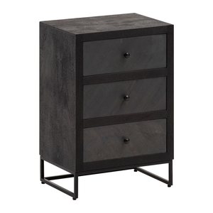 WOHNLING Nachttisch rechteckig Massivholz schwarz 40,0 x 30,0 x 60,0 cm, 1 St.