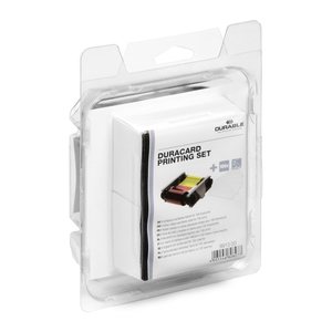 DURABLE YMCKO-Farbband und 100 Plastikkarten (0,76 mm) mehrfarbig Farbband-Set