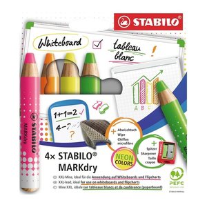 STABILO MARKdry Neon Whiteboard- und Flipchart-Marker farbsortiert 1,0 - 10,0 mm, 4 St.