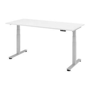 HAMMERBACHER XDSM19 elektrisch höhenverstellbarer Schreibtisch weiß rechteckig, T-Fuß-Gestell silber 180,0 x 80,0 cm