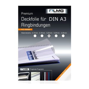 LMG Deckfolien für Bindemappen PREMIUM transparent, DIN A3 0,2 mm, 100 St.