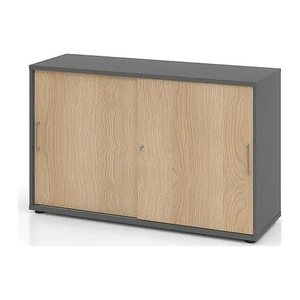 HAMMERBACHER Schiebetürenschrank 1752S, V1752S/G/E/BS grafit, eiche 1 Fachboden 120,0 x 40,0 x 74,8 cm