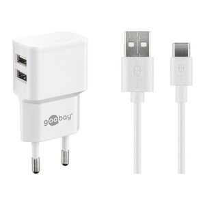goobay Ladekabel mit Adapter weiß, Kabellänge: 1 m, 12 Watt