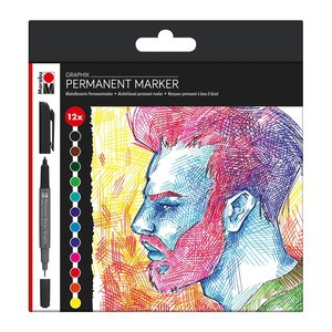 Marabu Graphix Significant Permanentmarker-Set farbsortiert 1,0 - 2,0 mm, 12 St.