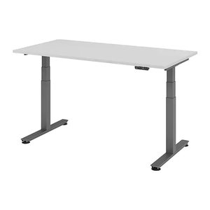 HAMMERBACHER XDSM16 elektrisch höhenverstellbarer Schreibtisch lichtgrau rechteckig, T-Fuß-Gestell grau 160,0 x 80,0 cm