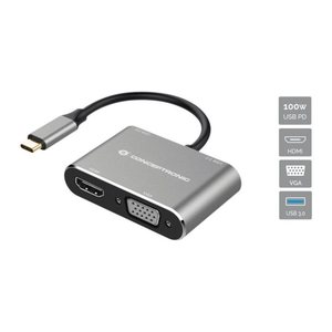 CONCEPTRONIC 4-1 Dock USB-C->HDMI/USB-A/VGA/100WPD 15cm gr