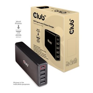 Club3D Schnellladegerät 1xUSB Typ C, 4xUSB Typ A, PD 111W retail