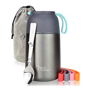 Milu Isolier-Speisebehälter grau 1 Thermobehälter mit Tasche, klappbarer Löffel, 5 farbige Trageschlaufen aus Gummi, 1 St.
