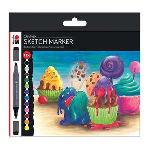 Marabu GRAPHIX SUGARHOLIC Permanentmarker-Set farbsortiert 1,0 - 7,0 mm, 12 St.