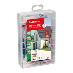 fischer Meister-Box Rund ums Haus 548860 Dübel- und Schrauben-Sortiment, 91-teilig