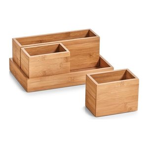 Zeller Schreibtisch-Organizer 4tlg-Set natur Bambus 3 Fächer 28,0 x 17,7 x 11,0 cm