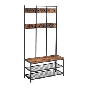 VASAGLE Garderobenbank mit Haken und Schuhrost HSR86BXV1 braun, schwarz Metall 100,0 cm