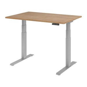HAMMERBACHER XDKB12 elektrisch höhenverstellbarer Schreibtisch nussbaum rechteckig, C-Fuß-Gestell silber 120,0 x 80,0 cm