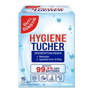 GUT&GÜNSTIG Desinfektionstücher 1-lagig weiß, 15 Tücher