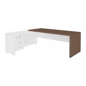 Quadrifoglio T45 Schreibtisch eukalyptus, weiß L-Form, Wangen-Gestell eukalyptus 220,0 x 194,0 cm