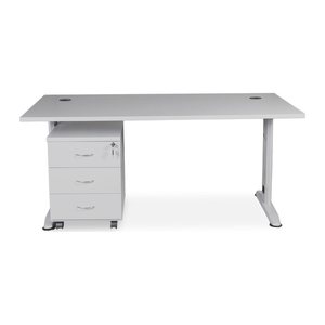 Set: T-Fuß Schreibtisch mit Holz-Rollcontainer (3 Schübe) (1200 x 800 mm, Platte Grau)