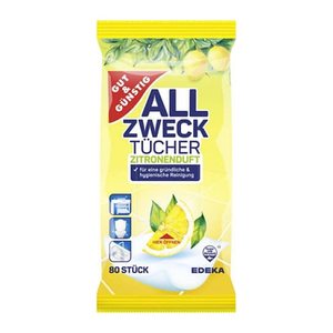 GUT&GÜNSTIG feuchte Allzweck-Reinigungstücher ZITRONENDUFT 1-lagig weiß, 80 Tücher