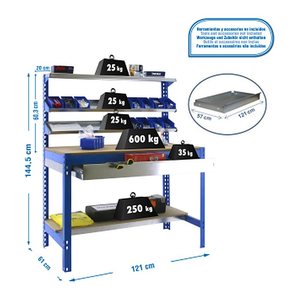 Simonrack Werkbank SIMONWORK BT1 BOX 1200 blau 1 Schublade 121,0 x 61,0 x 144,5 cm