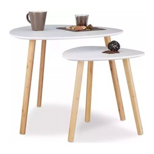 relaxdays Beistelltische-Set dreieckig abgerundet Holz weiß, 2 St.