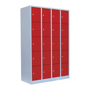 LÜLLMANN Schließfachschrank lichtgrau, feuerrot 520544, 20 Schließfächer 117,0 x 50,0 x 180,0 cm