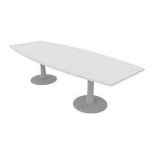Quadrifoglio Konferenztisch Idea+ weiß Tonnenform, Säulenfuß silber, 280,0 x 80,0 - 110,0 x 74,0 cm