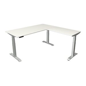 Kerkmann Move 4 elektrisch höhenverstellbarer Schreibtisch weiß rechteckig, T-Fuß-Gestell silber 180,0 x 180,0 cm