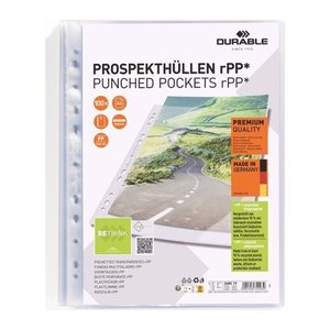 DURABLE Prospekthüllen PREMIUM Recycling DIN A4 transparent genarbt 0,08 mm, 100 St.