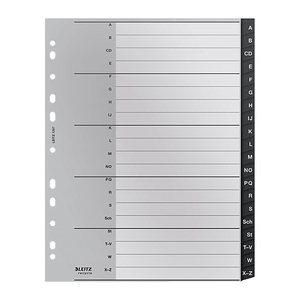 LEITZ Ordnerregister recycle 1207 DIN A4 Vollformat, Überbreite A-Z schwarz 20-teilig, 1 Satz