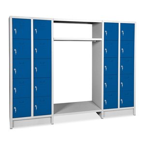 Schließfachgarderobe (20-Fächer) – Korpus in Lichtgrau (2040 x 500 x 1800 mm, Türen Enzianblau)