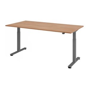 HAMMERBACHER VXMST2E elektrisch höhenverstellbarer Schreibtisch nussbaum rechteckig, T-Fuß-Gestell grau 200,0 x 100,0 cm