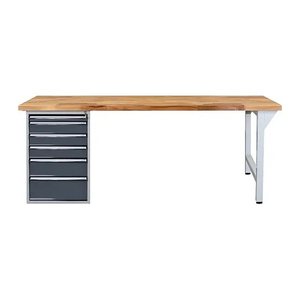 ADB Werkbank lichtgrau, anthrazitgrau 6 Schubladen 200,0 x 75,0 x 85,0 cm