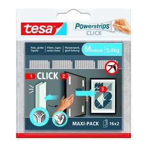 tesa Klettstreifen Powerstrips MEDIUM Click weiß, 16 St.