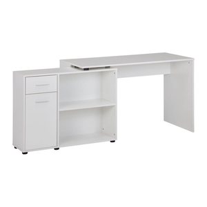 WOHNLING Eckschreibtisch mit Regal 120 cm weiß Schreibtisch weiß rechteckig, Wangen-Gestell weiß 120,0 x 106,5 cm