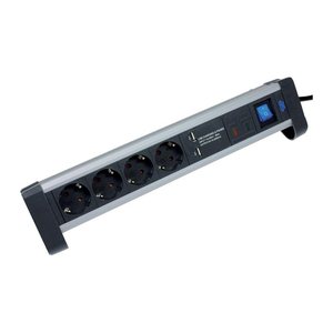 as-Schwabe ALUX 4-fach Tischsteckdose 1,5 m schwarz mit USB-Buchse