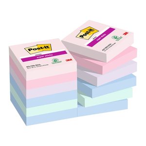 Post-it® Super Sticky Notes Soulful Collection Haftnotizen extrastark farbsortiert, 12 Blöcke