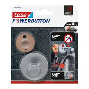 tesa Handtuchhaken Powerbutton Classic rund silber, 1 St.