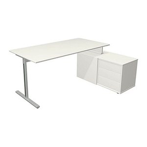 Kerkmann Form 1 Schreibtisch weiß rechteckig, T-Fuß-Gestell silber 160,0 x 80,0 cm
