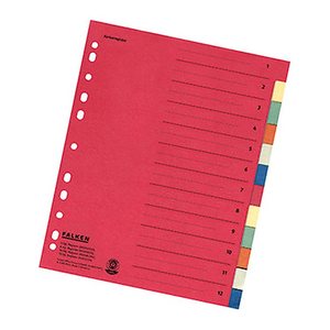 FALKEN Ordnerregister DIN A4 Überbreite blanko farbig 12-teilig, 1 Satz