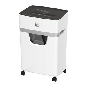 HP OneShred 10MC Aktenvernichter mit Partikelschnitt P-5, 2 x 15 mm, bis 10 Blatt, weiß