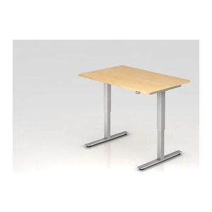 HAMMERBACHER XMST12 elektrisch höhenverstellbarer Schreibtisch ahorn rechteckig, T-Fuß-Gestell silber 120,0 x 80,0 cm