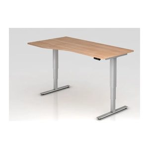 HAMMERBACHER VXDSM18 elektrisch höhenverstellbarer Schreibtisch nussbaum Trapezform, T-Fuß-Gestell silber 180,0 x 100,0 cm